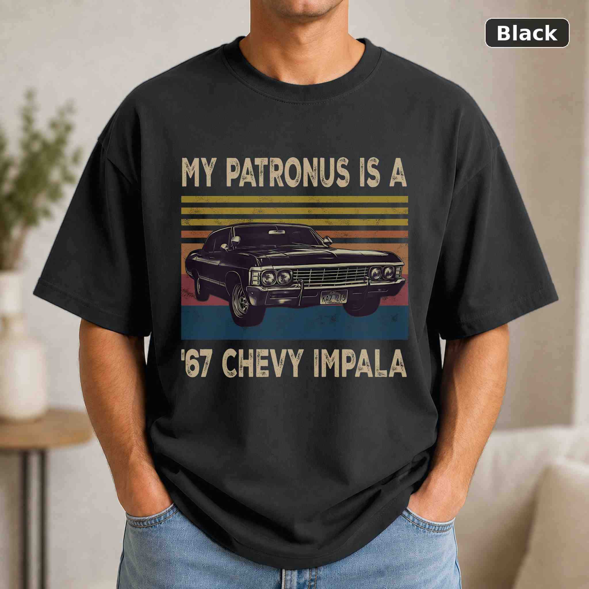 My Patronus Is A 67 Chevy Impala T-Shirt, Vintage Movie Graphic Tee, Retro Film Fan Gift My Patronus Is A 67 Chevy Impala T-Shirt, Vintage Movie Graphic Tee, Retro Film Fan Gift