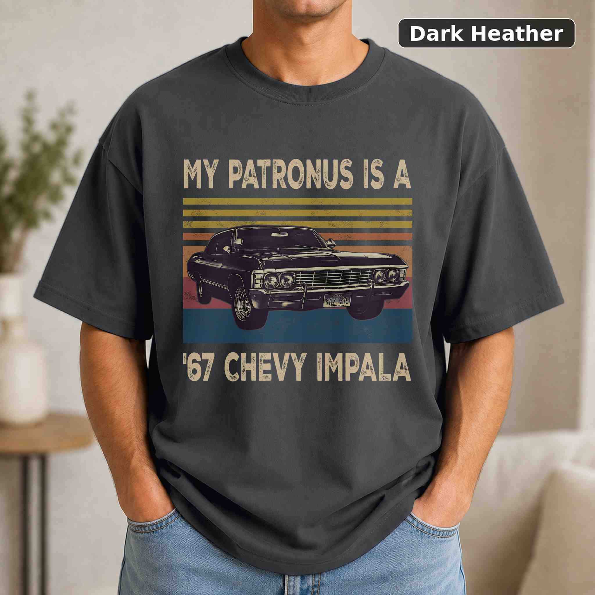 My Patronus Is A 67 Chevy Impala T-Shirt, Vintage Movie Graphic Tee, Retro Film Fan Gift 3