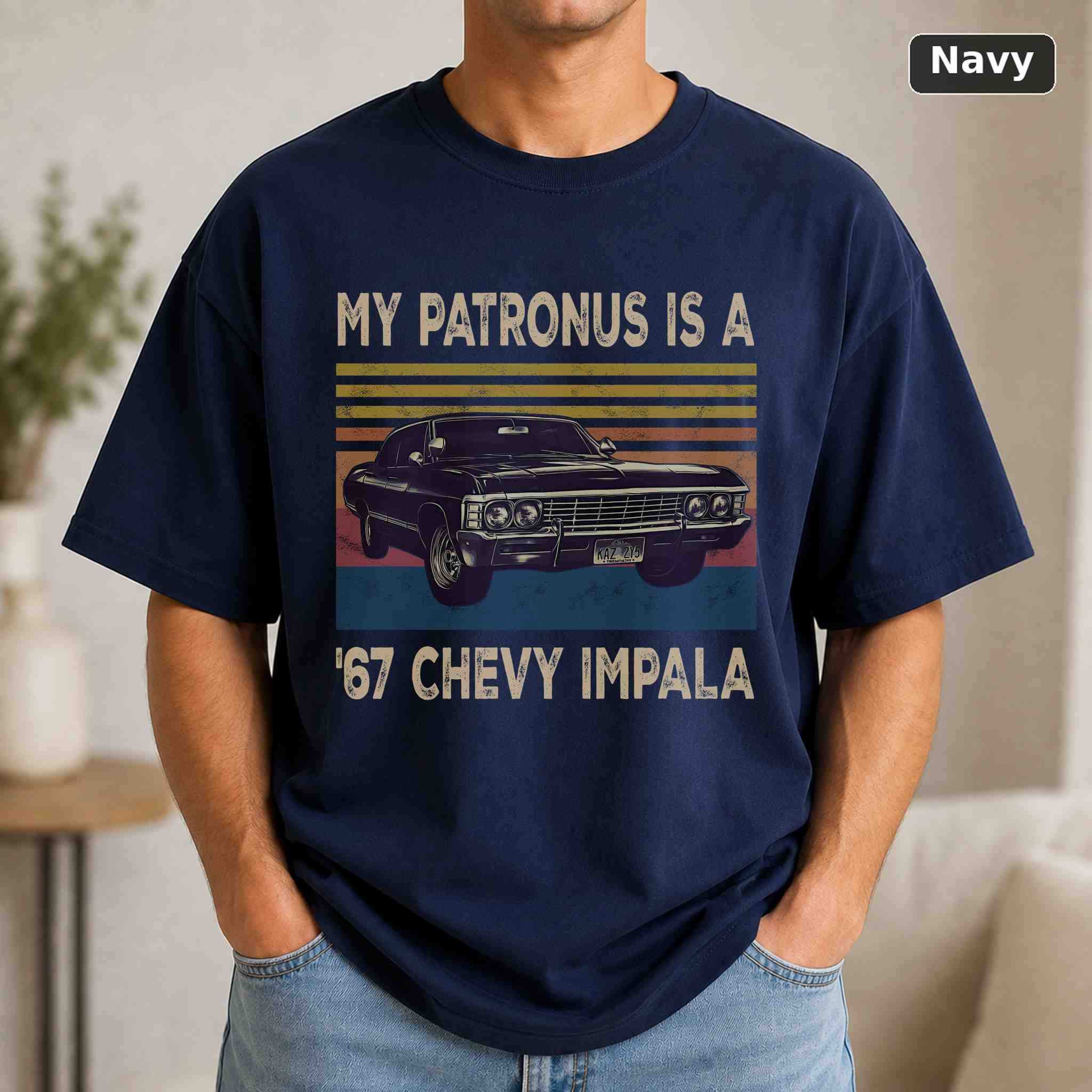 My Patronus Is A 67 Chevy Impala T-Shirt, Vintage Movie Graphic Tee, Retro Film Fan Gift 4