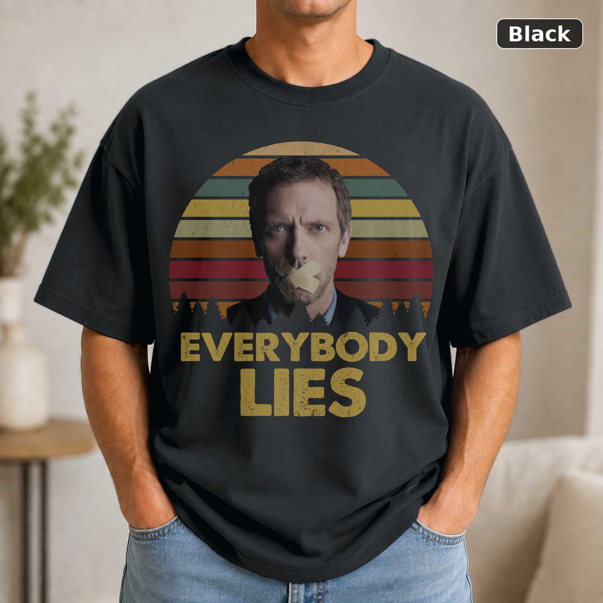 Dr. House Everybody Lies Retro Sunset Shirt, Sarcastic Medical Drama Tee