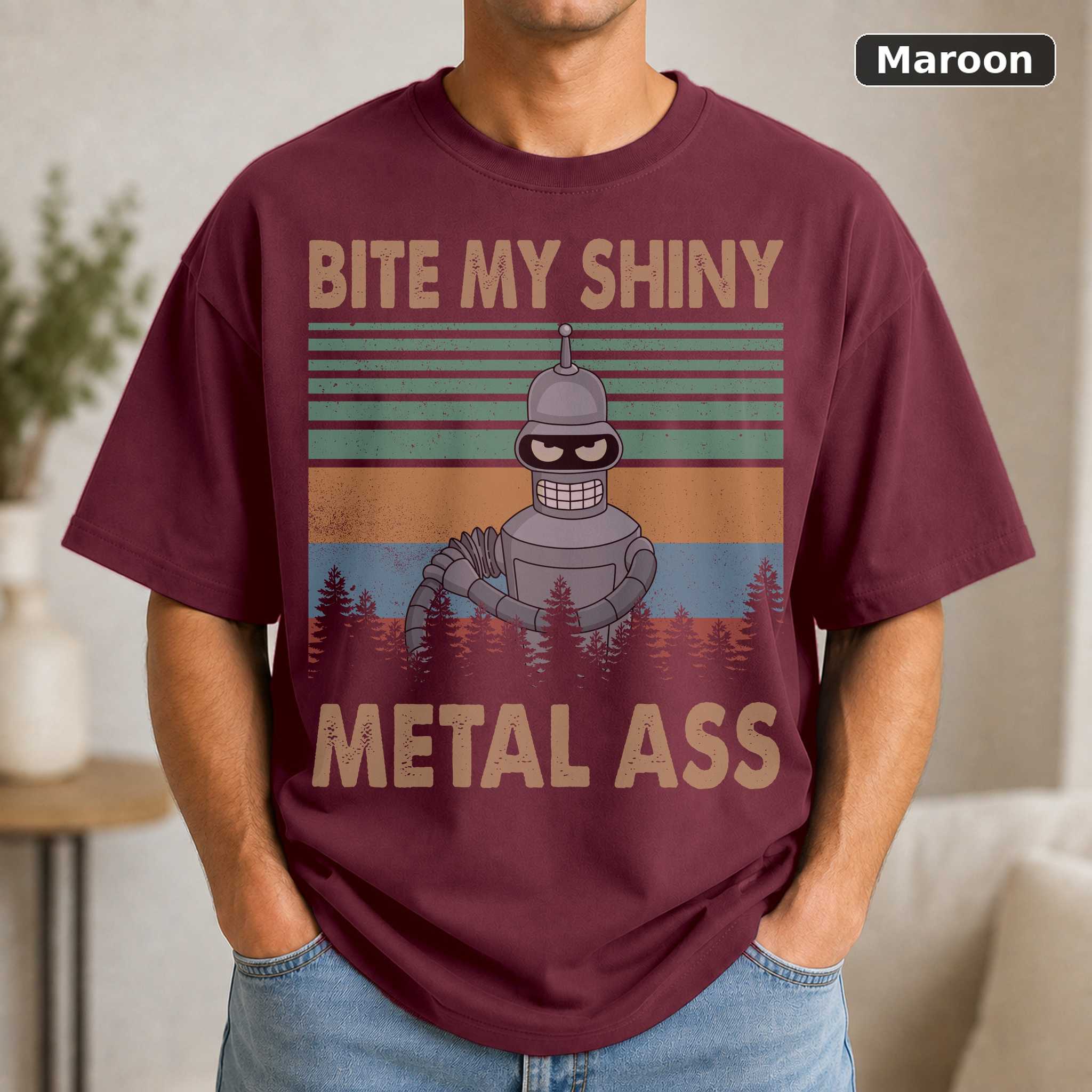 Futurama Bender Bite My Tiny Shiny Metal Ass Vintage T-Shirt, Futurama Shirt, Futurama Gift, Funny Tshirt, Gift For Him, 4