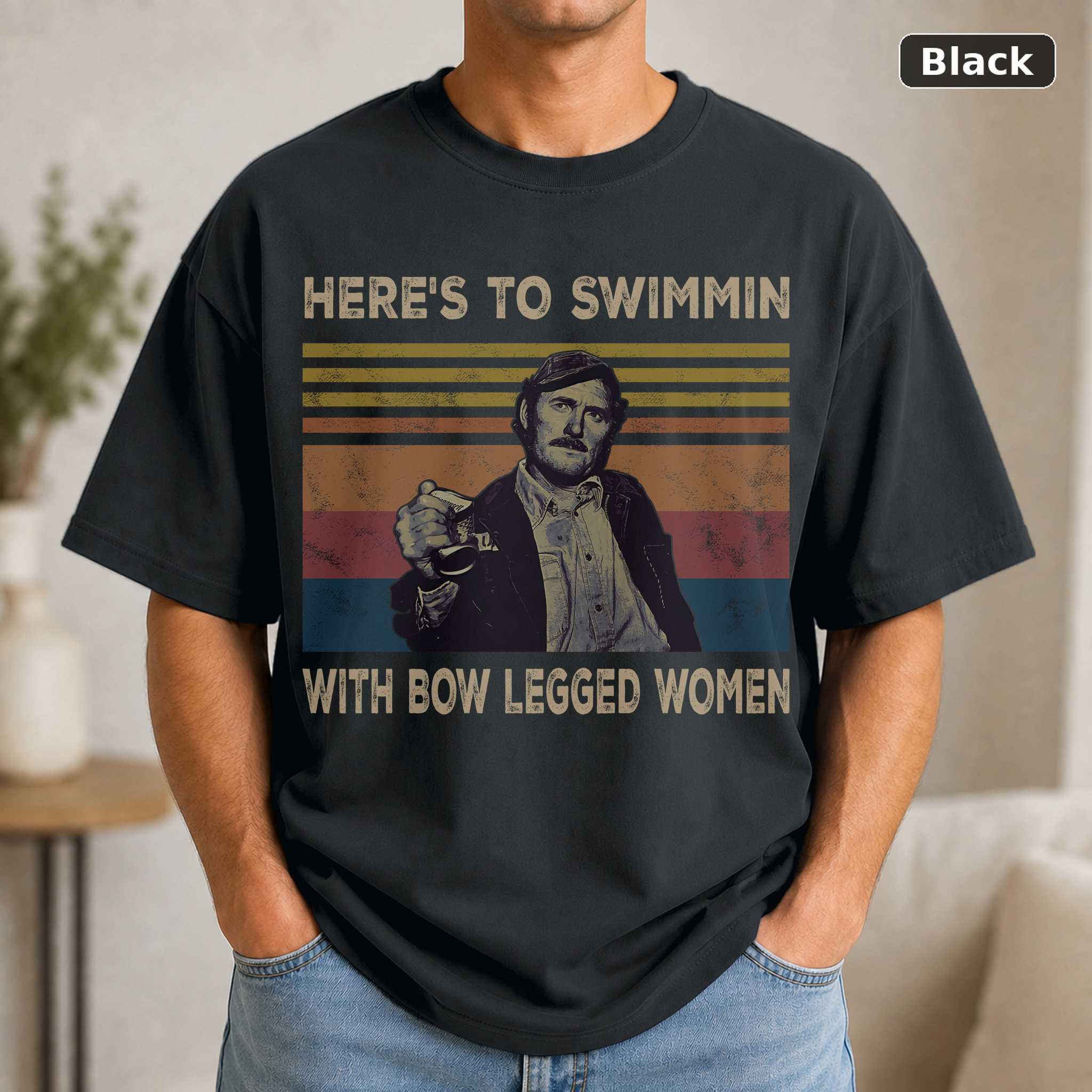 Here’s To Swimmin With Bow Legged Women Vintage Retro Sunset Jaws Vintage Movie Shirt