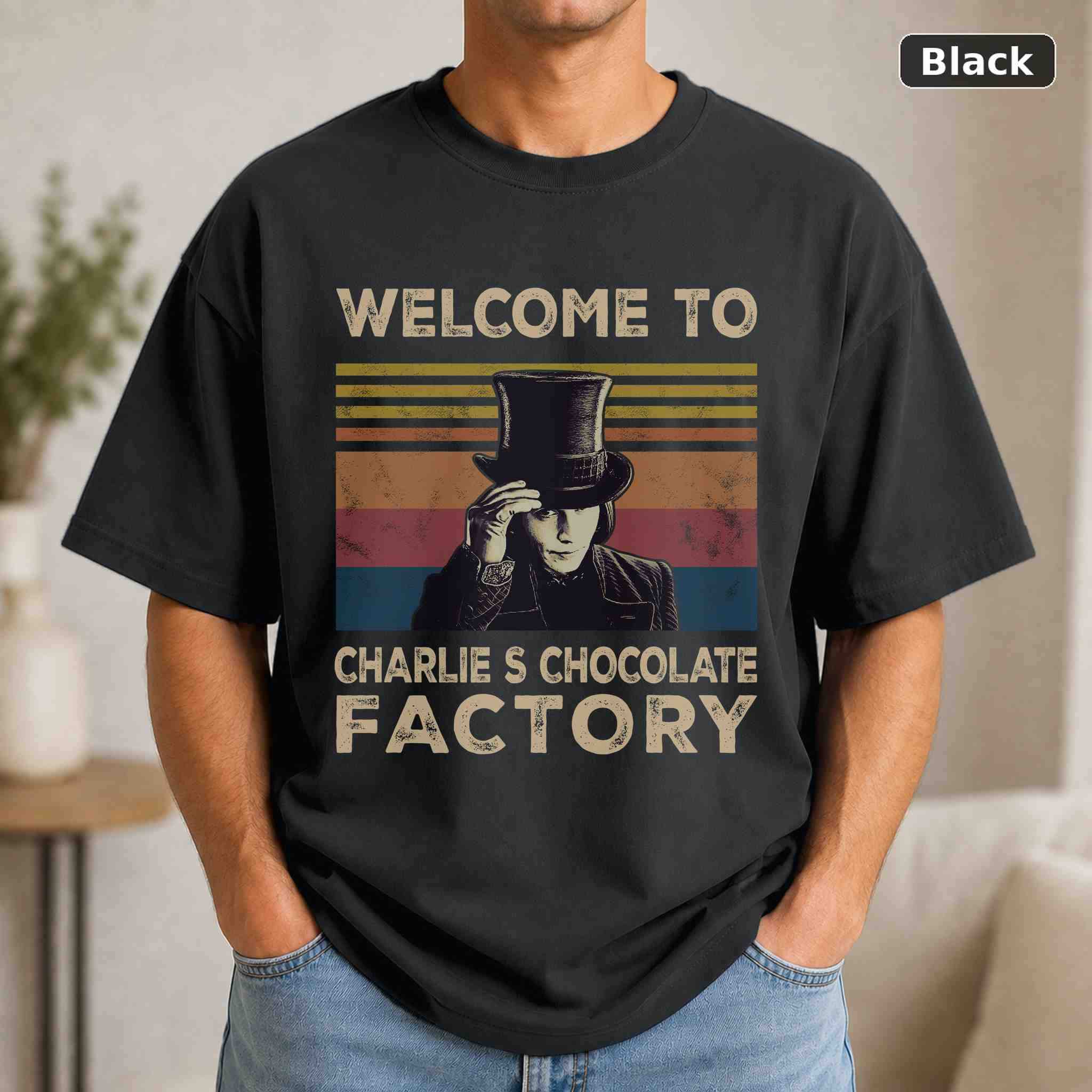 Welcome To Charlie’s Chocolate Factory T-Shirt, Willy Wonka Movie Graphic Tee, Classic Film Fan Gift Welcome To Charlie’s Chocolate Factory T-Shirt, Willy Wonka Movie Graphic Tee, Classic Film Fan Gift