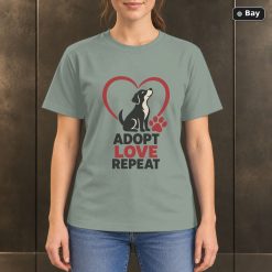 Adopt Love Repeat Rescue Dog T-Shirt, Minimalist Pet Graphic