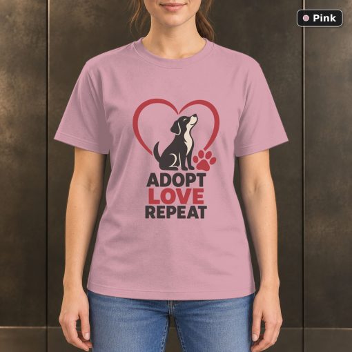 Adopt Love Repeat Rescue Dog T-Shirt, Minimalist Pet Graphic 4