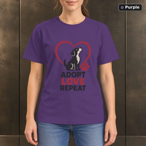 Adopt Love Repeat Rescue Dog T-Shirt, Minimalist Pet Graphic 5