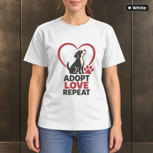 Adopt Love Repeat Rescue Dog T-Shirt, Minimalist Pet Graphic 6