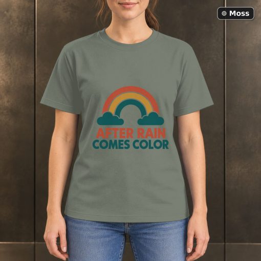 After Rain Comes Color Rainbow T-Shirt, Minimalist Nature Graphic 3
