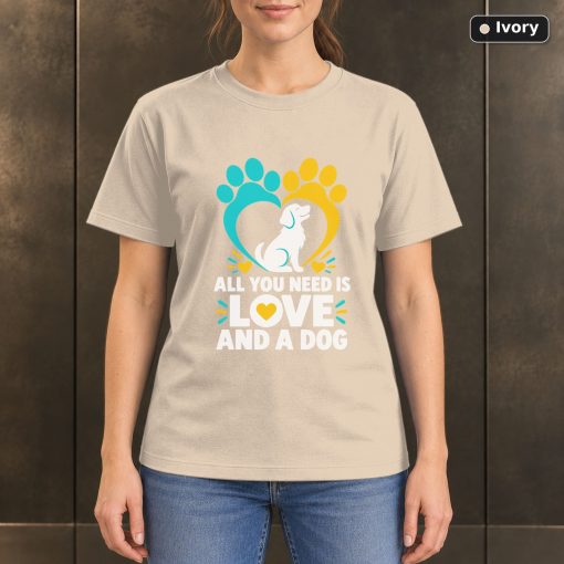 All You Need Is Love and a Dog T-Shirt, Paw Print Graphic 2