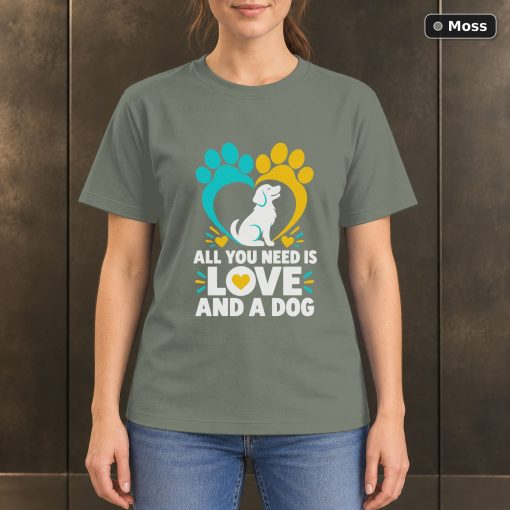 All You Need Is Love and a Dog T-Shirt, Paw Print Graphic 3