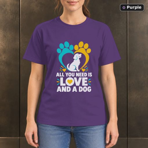 All You Need Is Love and a Dog T-Shirt, Paw Print Graphic 5