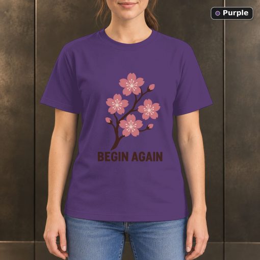 Begin Again Cherry Blossom T-Shirt, Minimalist Floral Nature Graphic 5