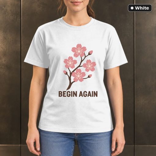 Begin Again Cherry Blossom T-Shirt, Minimalist Floral Nature Graphic 6
