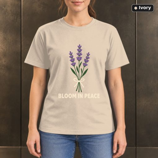 Bloom in Peace Lavender T-Shirt, Minimalist Botanical Graphic 2