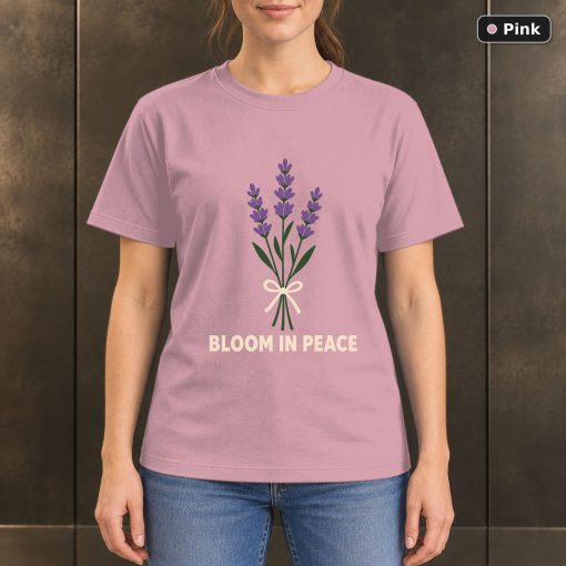 Bloom in Peace Lavender T-Shirt, Minimalist Botanical Graphic 4