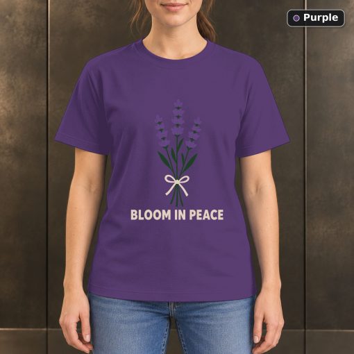 Bloom in Peace Lavender T-Shirt, Minimalist Botanical Graphic 5