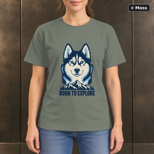 Born to Explore Husky T-Shirt, Minimalist Mountain Dog Graphic 3