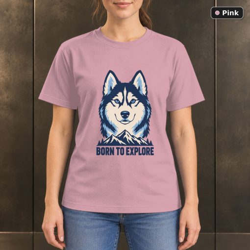 Born to Explore Husky T-Shirt, Minimalist Mountain Dog Graphic 4