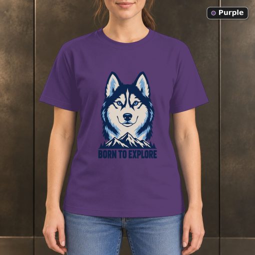 Born to Explore Husky T-Shirt, Minimalist Mountain Dog Graphic 5