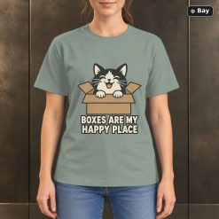 Boxes Are My Happy Place Cat T-Shirt, Funny Pet Graphic
