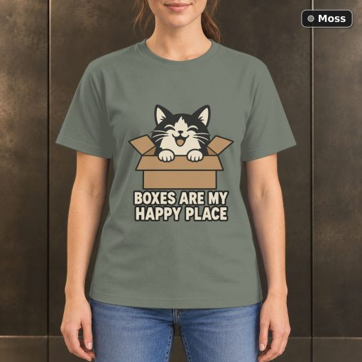 Boxes Are My Happy Place Cat T-Shirt, Funny Pet Graphic 3