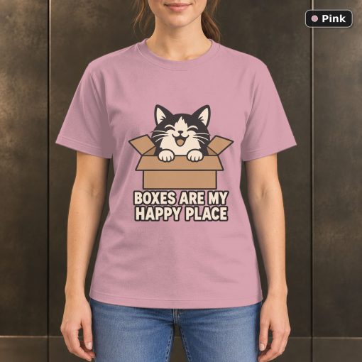 Boxes Are My Happy Place Cat T-Shirt, Funny Pet Graphic 4