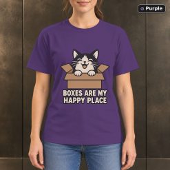 Boxes Are My Happy Place Cat T-Shirt, Funny Pet Graphic 10