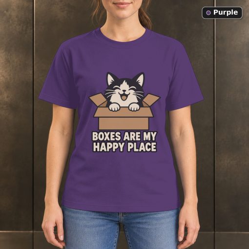 Boxes Are My Happy Place Cat T-Shirt, Funny Pet Graphic 5