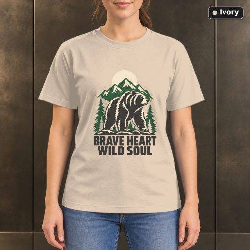 Brave Heart Wild Soul Bear T-Shirt, Minimalist Mountain Graphic 2
