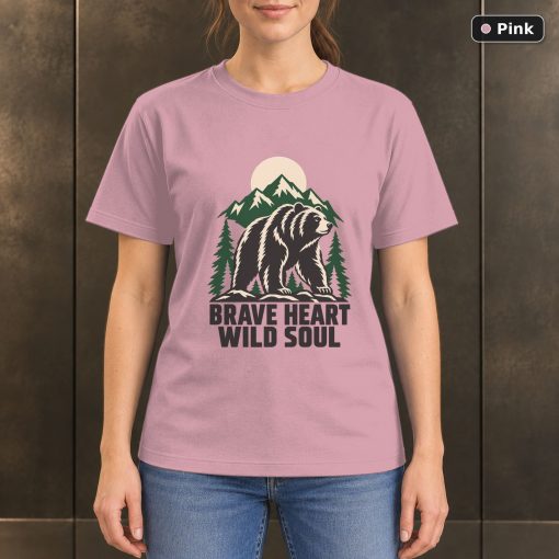 Brave Heart Wild Soul Bear T-Shirt, Minimalist Mountain Graphic 4