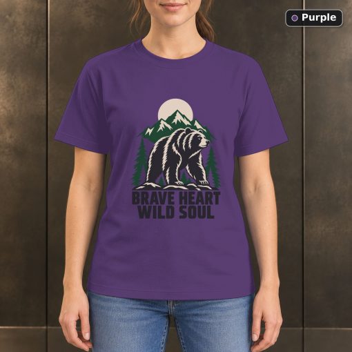 Brave Heart Wild Soul Bear T-Shirt, Minimalist Mountain Graphic 5