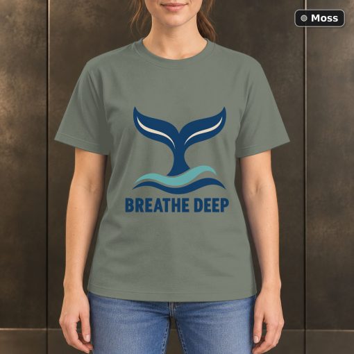 Breathe Deep Whale Tail T-Shirt, Minimalist Ocean Nature Graphic 3
