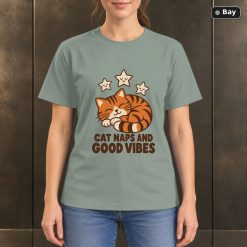 Cat Naps and Good Vibes T-Shirt, Orange Tabby Graphic