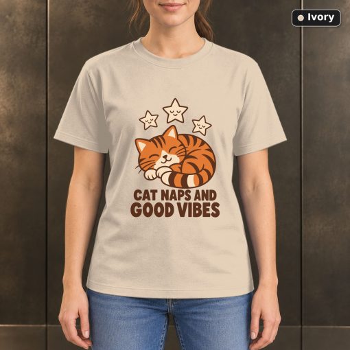 Cat Naps and Good Vibes T-Shirt, Orange Tabby Graphic 2