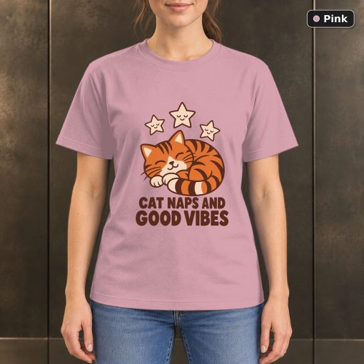 Cat Naps and Good Vibes T-Shirt, Orange Tabby Graphic 4