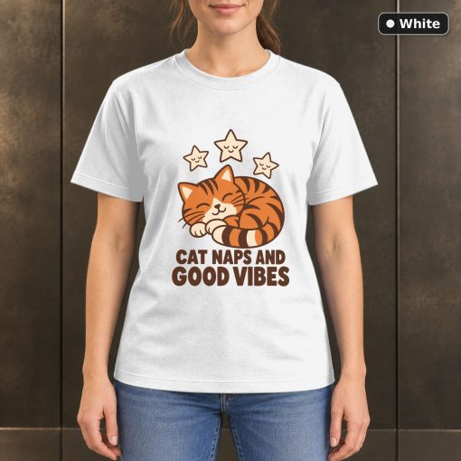 Cat Naps and Good Vibes T-Shirt, Orange Tabby Graphic 6