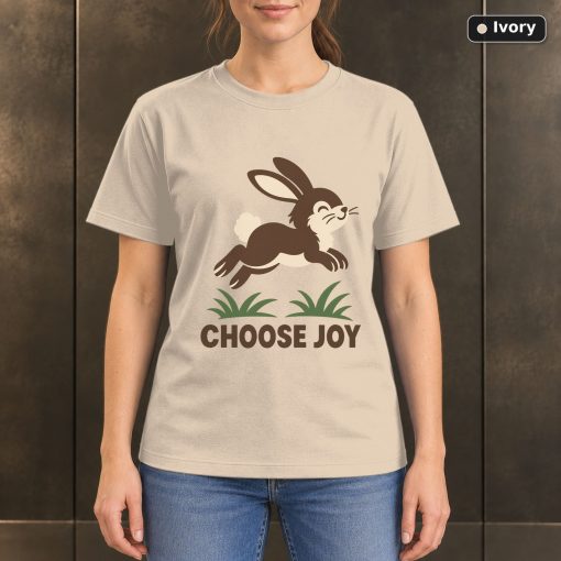Choose Joy Rabbit T-Shirt, Minimalist Woodland Nature Graphic 2
