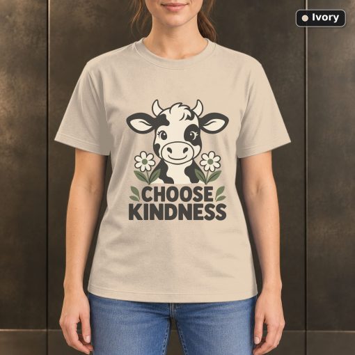 Choose Kindness Cow T-Shirt, Minimalist Farm Animal Graphic 2