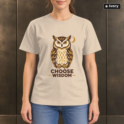 Choose Wisdom Owl T-Shirt, Minimalist Woodland Animal Graphic 2