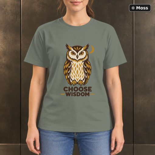 Choose Wisdom Owl T-Shirt, Minimalist Woodland Animal Graphic 3