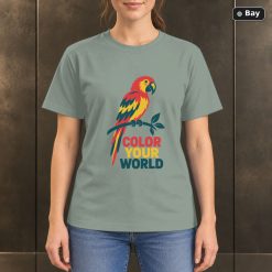 Color Your World Parrot T-Shirt, Minimalist Tropical Bird Graphic Color Your World Parrot T-Shirt, Minimalist Tropical Bird Graphic
