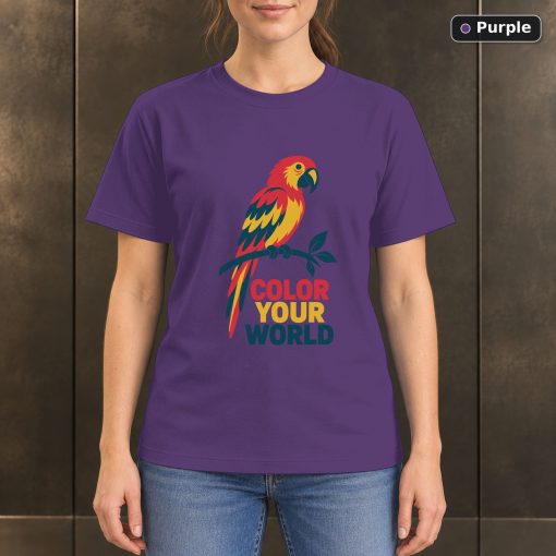 Color Your World Parrot T-Shirt, Minimalist Tropical Bird Graphic 5