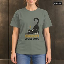 Curiosity Looks Good Cat T-Shirt, Minimalist Black Cat Graphic 8