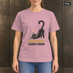 Curiosity Looks Good Cat T-Shirt, Minimalist Black Cat Graphic 9