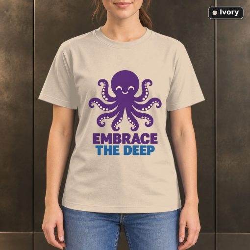 Embrace the Deep Octopus T-Shirt, Minimalist Ocean Graphic 2