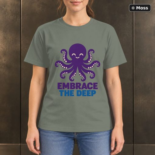 Embrace the Deep Octopus T-Shirt, Minimalist Ocean Graphic 3