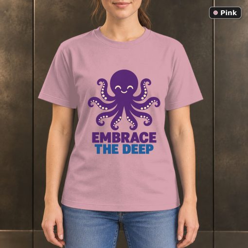 Embrace the Deep Octopus T-Shirt, Minimalist Ocean Graphic 4