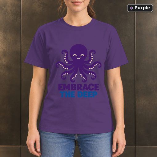 Embrace the Deep Octopus T-Shirt, Minimalist Ocean Graphic 5
