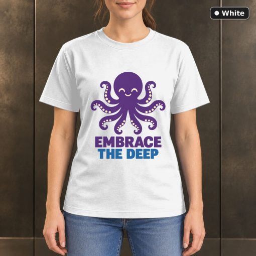 Embrace the Deep Octopus T-Shirt, Minimalist Ocean Graphic 6