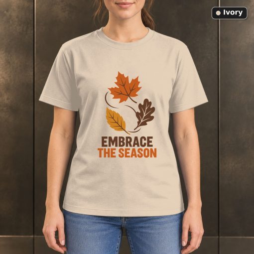 Embrace the Season Autumn Leaf T-Shirt, Minimalist Nature Graphic 2